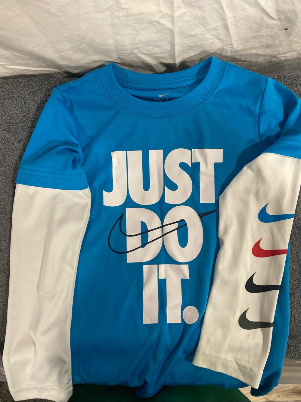 Nike Blue White Long Sleeve 'JUST DO IT.' Tee kids